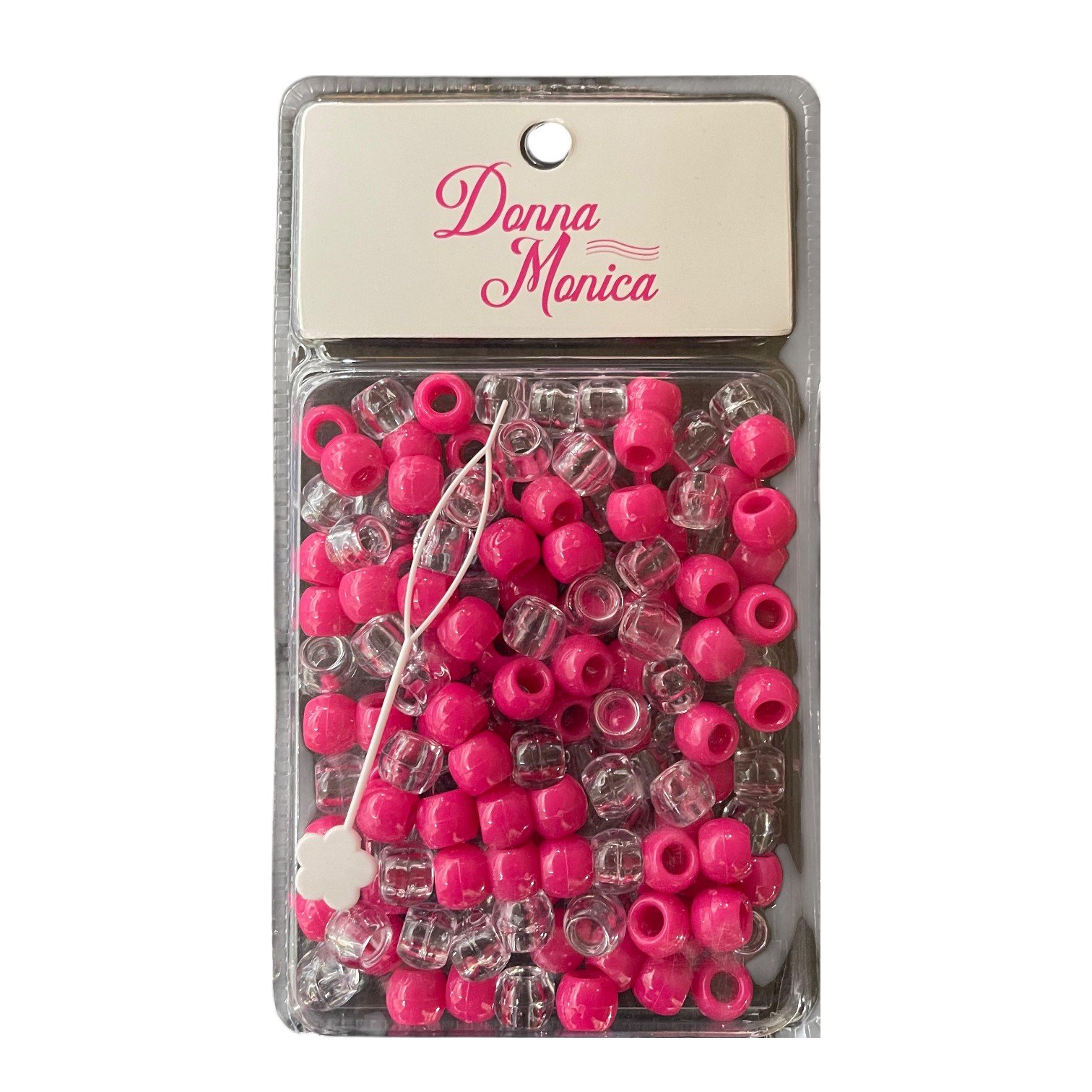 Missanga Média Transparente/Rosa Escuro