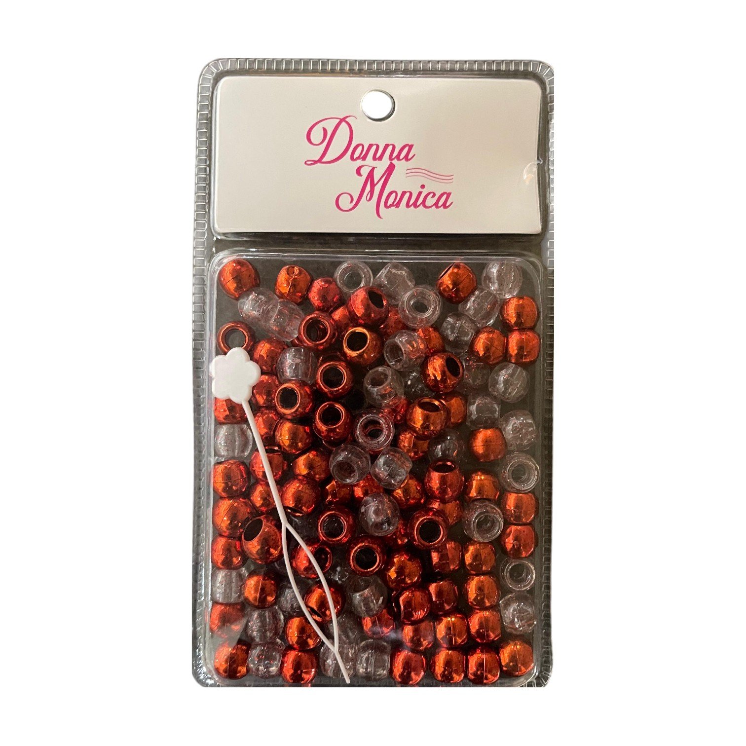 Missanga Média Transparente/Vermelho