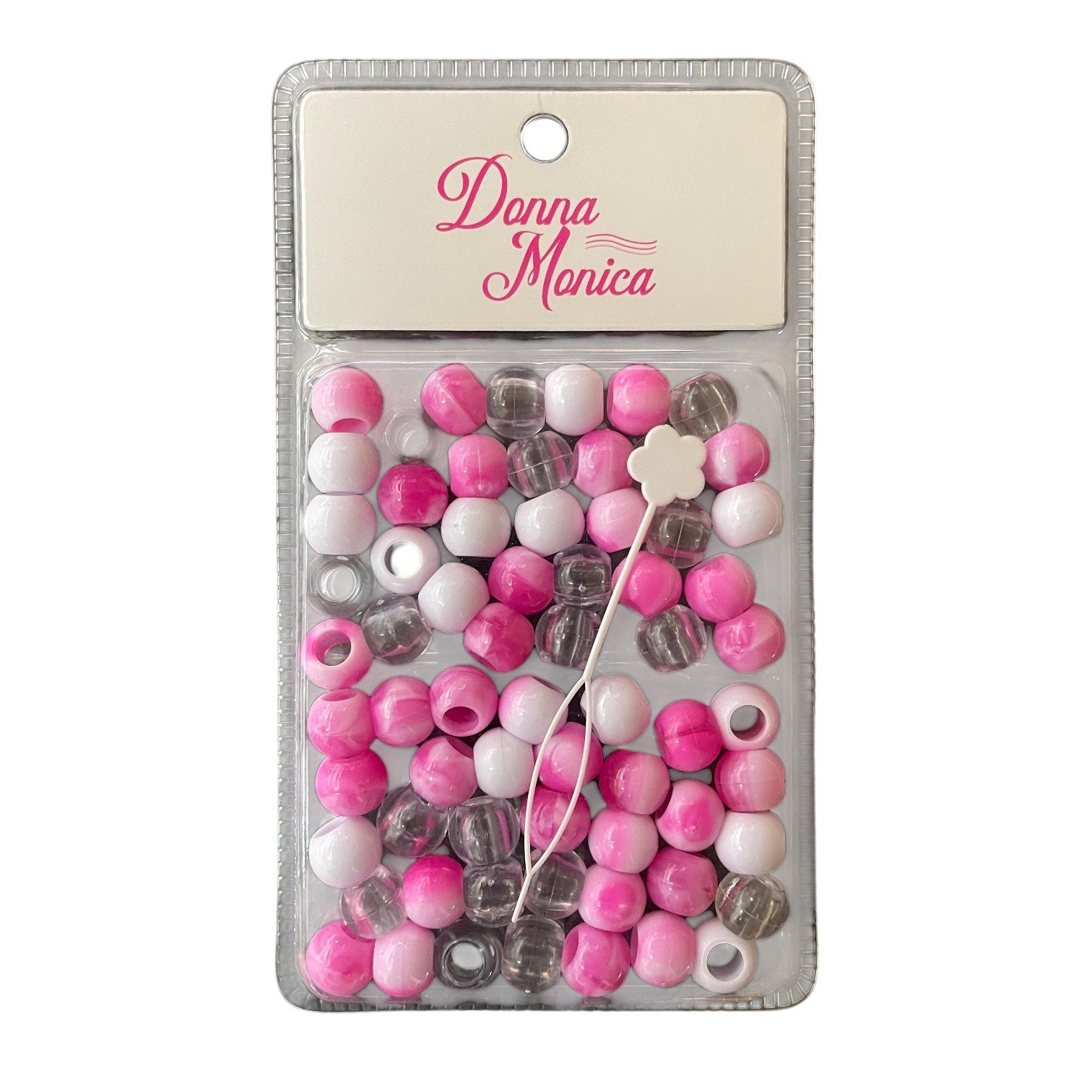 Missanga Grande Transparente/Branco/Rosa